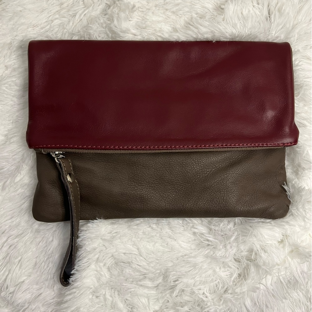 NWOT Alberta Di Canio Italian Leather Dual Tone Colourblock Clutch